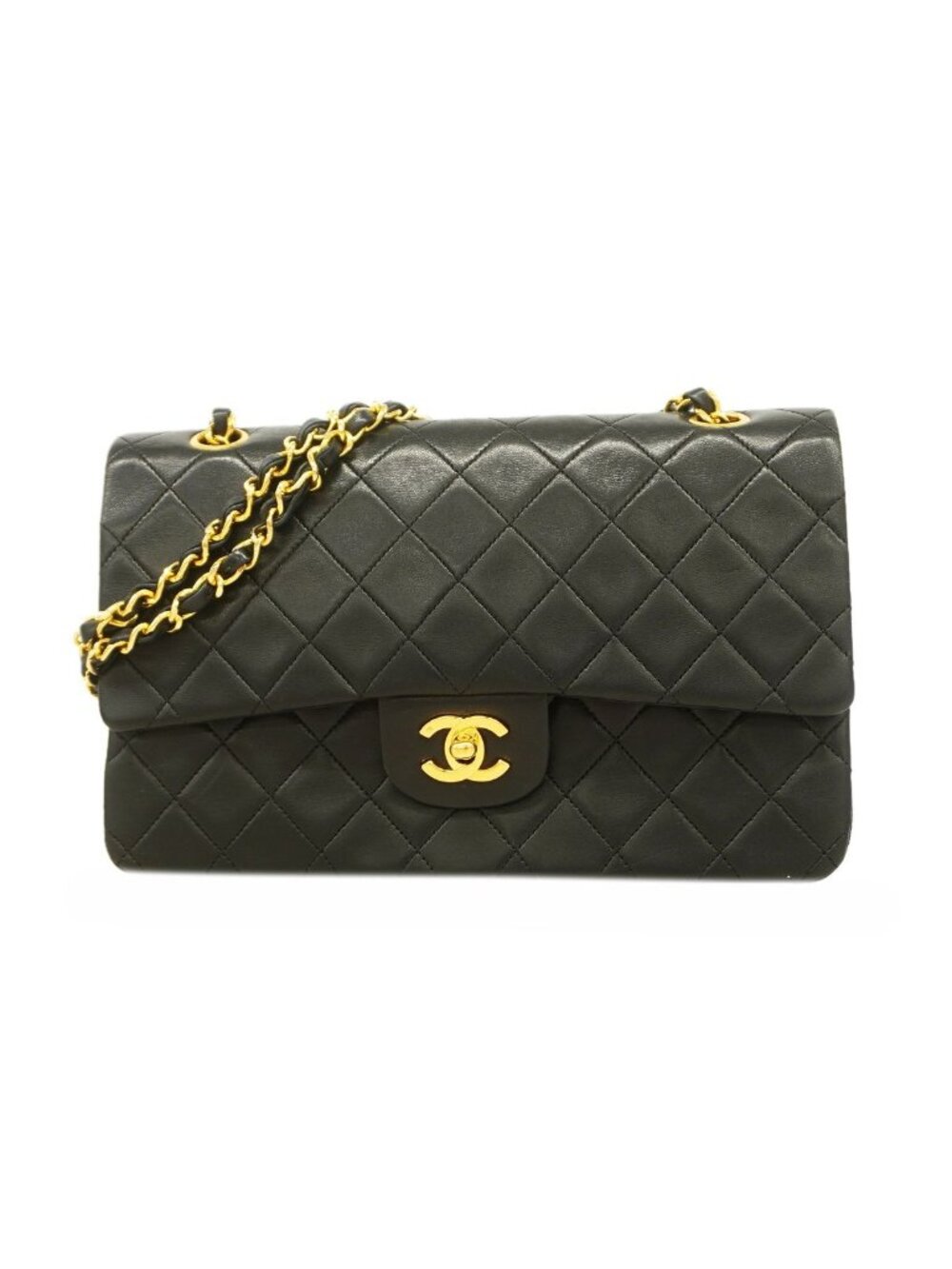 Chanel Shoulder Bag Quilted Lambskin Black Gold